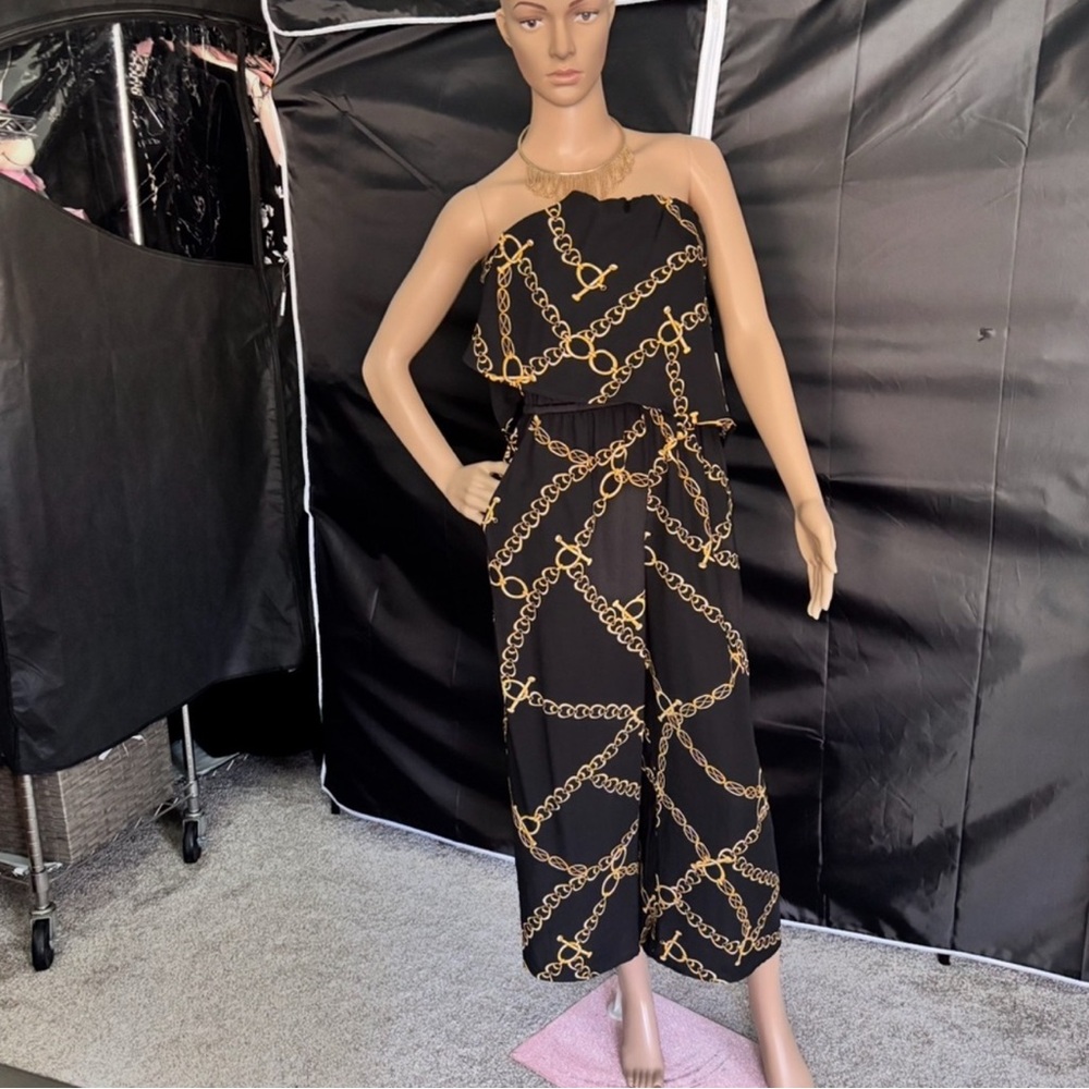 Black and Gold Chain Print Jumpsuit